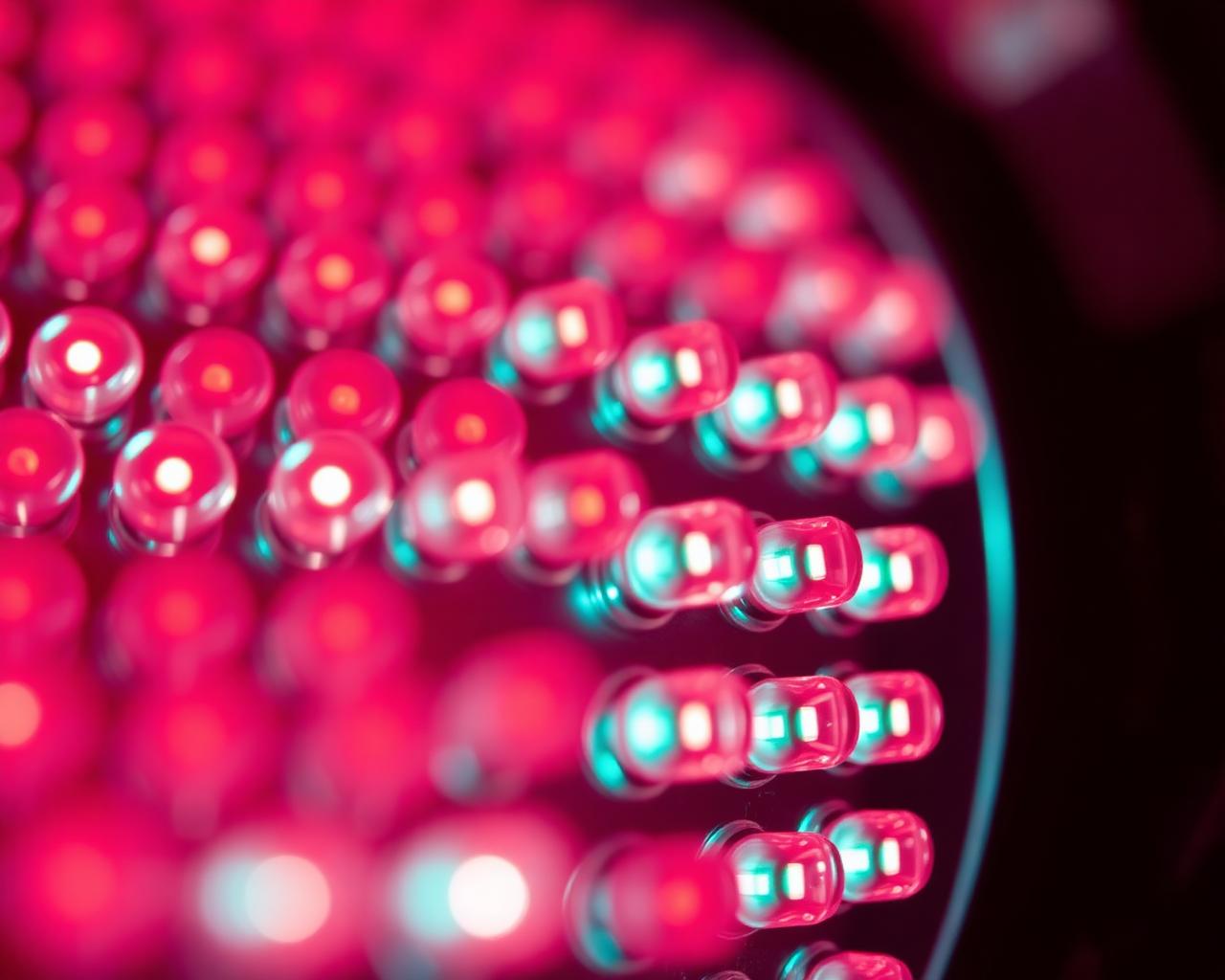 Close-up of 650nm red light therapy LED diodes inside the Stimuvia cap
